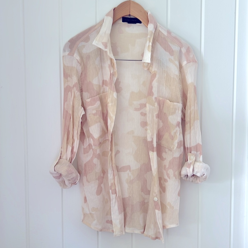 Anthropologie Camo Camouflage Button-Up Shirt - Cream and Tan